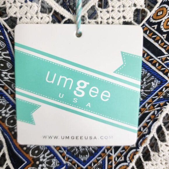 Umgee USA Womens Bohemian Tunic Dress Mixed Print Navy & Yellow 100% Rayon S - Picture 5 of 11